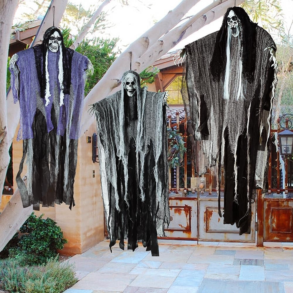 Hanging Skeleton Ghost Decorations – Set of Three