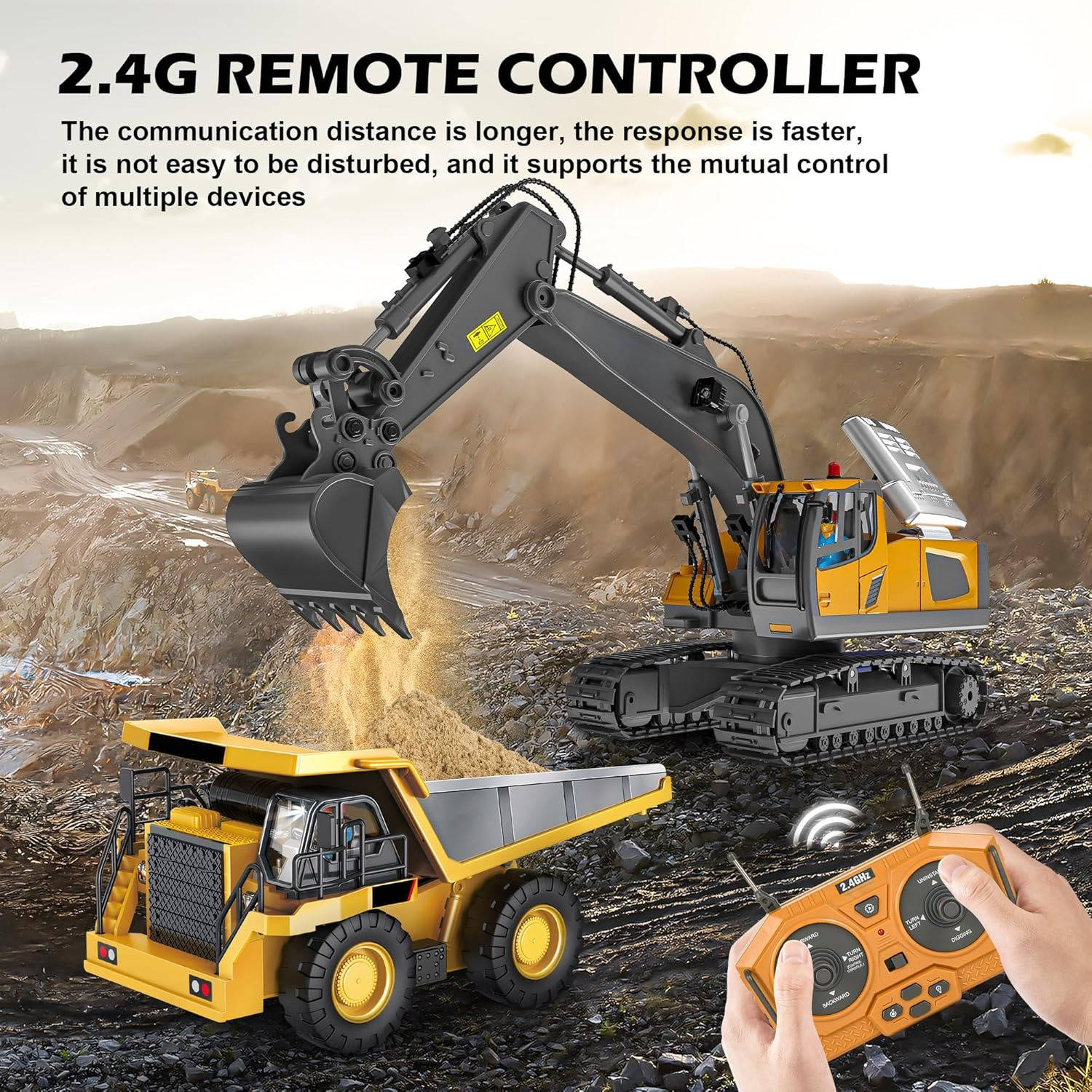 4WD Remote Control Excavator & Bulldozer Dump Truck – Realistic Construction Toy