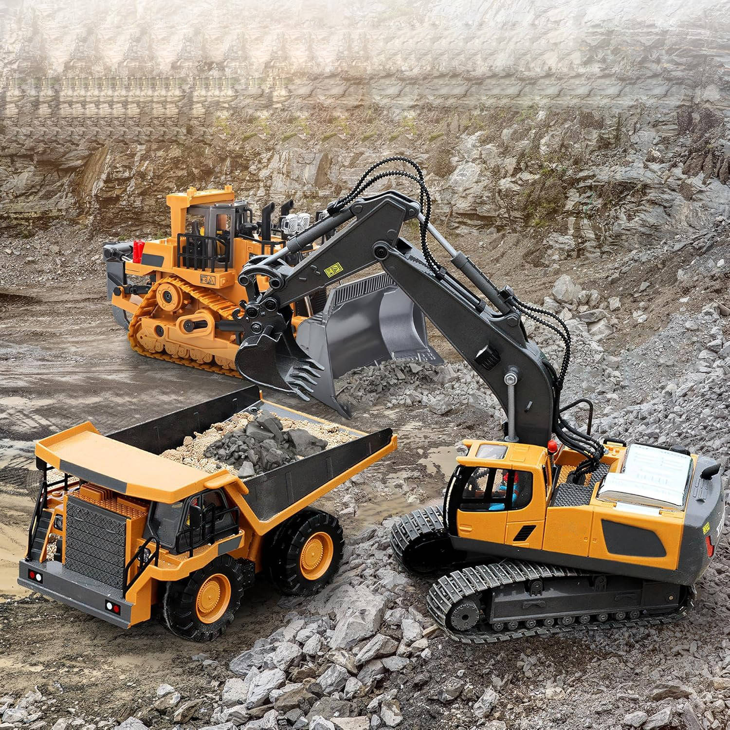 4WD Remote Control Excavator & Bulldozer Dump Truck – Realistic Construction Toy