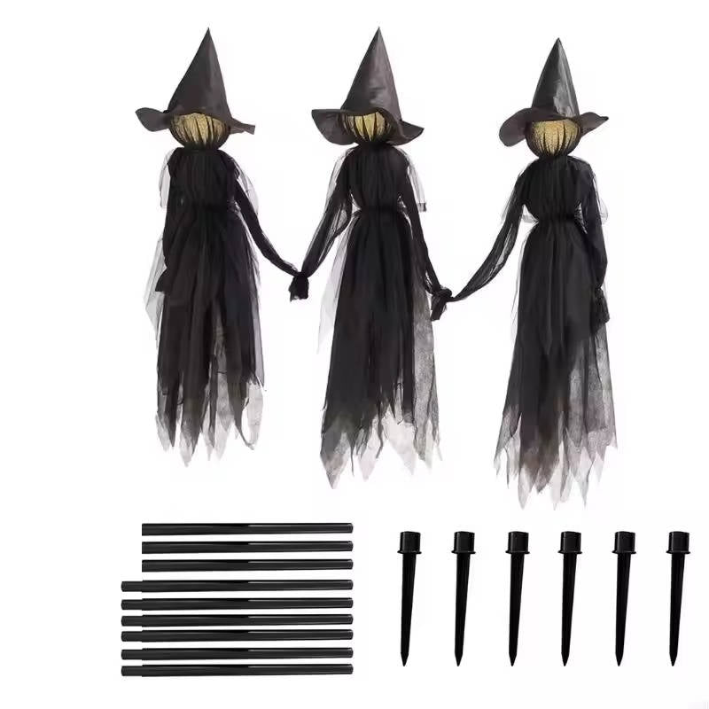 3-Piece Hanging Witch Decorations with LED Faces
