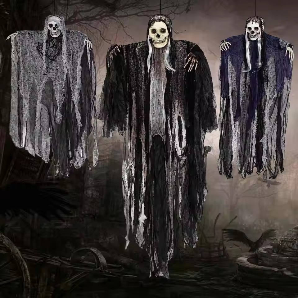 Hanging Skeleton Ghost Decorations – Set of Three