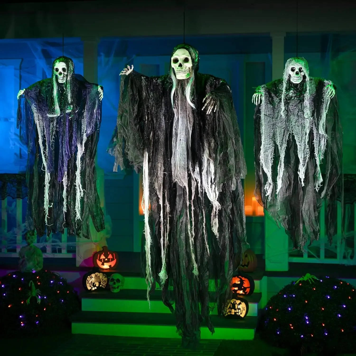 Hanging Skeleton Ghost Decorations – Set of Three